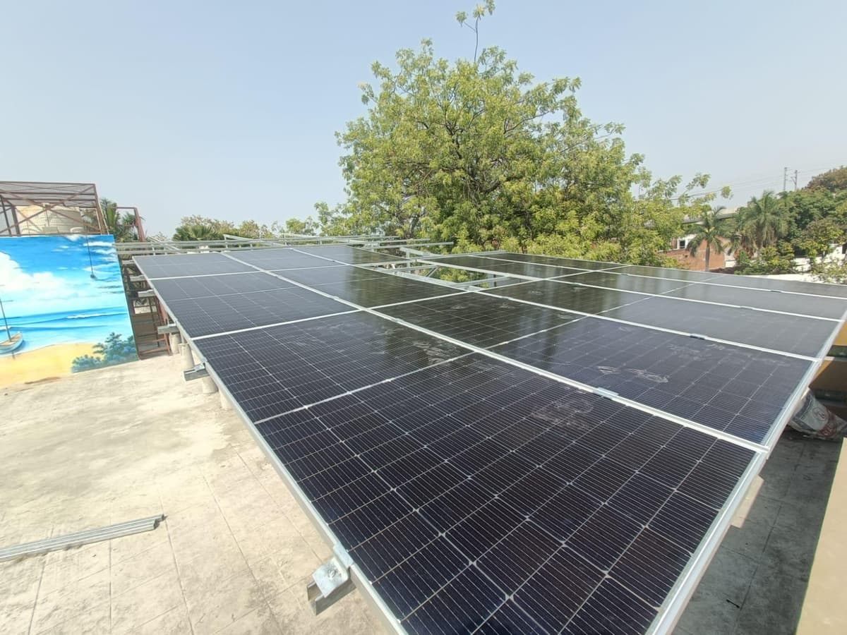 Solar panels on housing society rooftop